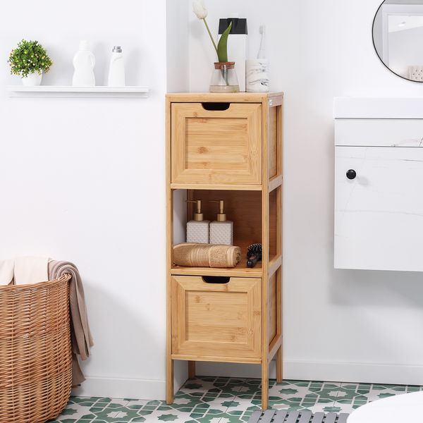 Badezimmerschrank, Unterschrank mit Schubladen, Beistellschrank, Natur