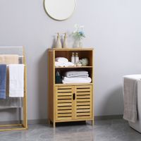 Badezimmerschrank, Unterschrank mit Lamellentüren, Badschrank, Bambus