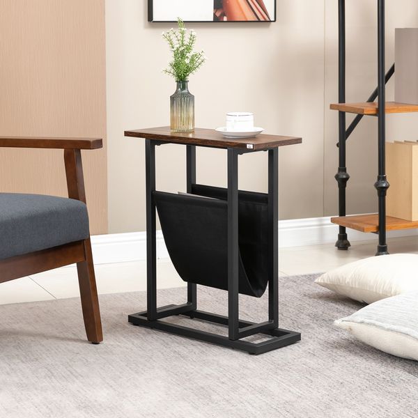 Beistelltisch mit Stofftasche, Sofatisch, Couchtisch, Dunkelbraun