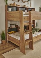 Etagenbett SWAY 90x200 cm, inkl. Bodenplatte & Regalen, Spanplatte Eiche Artisan Dekor