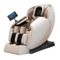Elektrischer Massagesessel mit Kopfstütze, Armabdeckung & Airbag, Creme / Weiß