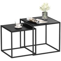 2er-Set Couchtisch Beistelltisch für Wohnzimmer aus Stahlgestell Schwarz