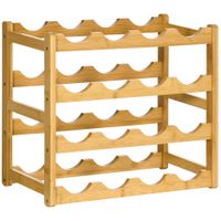 Weinregal Flaschenregal Weinhalter für 16 Flaschen Wasserfestes Standregal Getränkeregal aus Bambus Naturholz 43 x 23,5 x 38 cm