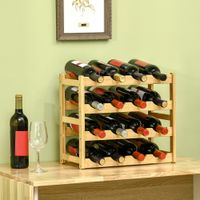 Weinregal für 16 Flaschen Wasserfestes Getränkeregal aus Bambus Naturholz 43 x 23,5 x 38 cm