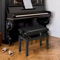 Klavierhocker Höhenverstellbar mit Lederkissen Kunstleder Gummiholz Schwarz 63x33x45-56cm