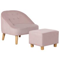 Kindersessel Kindersofa mit Fußhocker Kindercouch ab 3 Jahren Kindermöbel Kinderzimmer Samtoptik Eukalyptusholz Rosa 51 x 51 x 50 cm