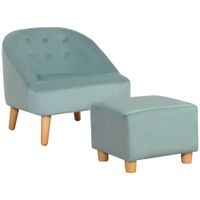 Kindersessel Kindersofa mit Fußhocker Kindercouch ab 3 Jahren Kindermöbel Kinderzimmer Samtoptik Eukalyptusholz Grün 51 x 51 x 50 cm
