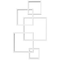Wandregal Schweberegal Wandboard mit 5 ineinandergreifenden Würfel, 9 Fächer, Wanddeko für Wohnzimmer Schlafzimmer Tannenholz Weiß 49,5 x 10,2 x 86 cm