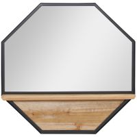 Achteck Wandspiegel, 61 x 61cm Hängespiegel Wohnzimmerspiegel Flurspiegel mit Ablage im Industrie-Design für Schlafzimmer Schwarz