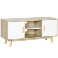 TV-Lowboard Fernsehschrank TV Schrank Fernsehtisch Sideboard mit 2 Schränke und offenen Regale Skandi-Design bis zu 55 Zoll Natur+Weiß 120 x 40 x 55 cm