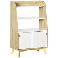 Sideboard Beistellschrank Standregal mit Schiebetüren Aufbewahrungsschrank mit offenen Regalen Kommode mit erhöhtem Design und Anti-Kipp-Schutz Spanplatte Weiß+Naturholz 58 x 30 x 93 cm