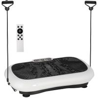 Vibrationsplatte mit 2 Fitnessbändern 99 Vibrationsstufen 120 kg Belastbarkeit Rüttelplatte Fitnessgeräte für Ganzkörpertraining zu Hause mit LCD-Anzeige 200W 73 x 40 x 13cm Weiß+Schwarz