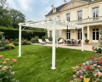 Aluminium-Pavillon mit verstellbarem Sonnensegel, ca. 350 x 505 x 236 cm – Grau-Weiß