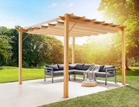 Outdoor Aluminium Pavillon/Pergola mit verstellbarem Sonnensegel, ca. 350 x 505 cm - Buche