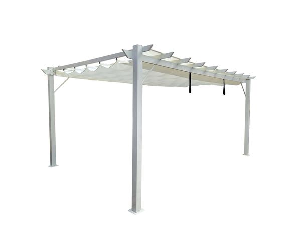 Aluminium-Pavillon mit verstellbarem Sonnensegel, ca. 350 x 350 x 236 cm – Grau/Weiß