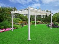 Aluminium-Pavillon mit verstellbarem Sonnensegel, ca. 350 x 350 x 236 cm – Grau/Weiß