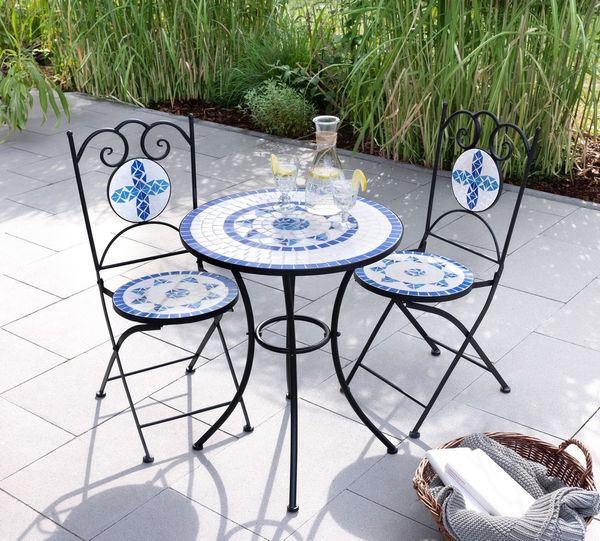 Sitzgruppe Mosaik 3 tlg mit Tisch Ø 60 cm & 2 Stühlen FLOWER mehrfarbig 