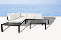 Aluminium Eckloungeset 14 tlg. mit Tischablage & Polsterkissen schwarz / creme