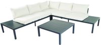 Aluminium Eckloungeset 14 tlg. mit Tischablage & Polsterkissen schwarz / creme