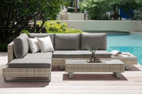 Rattan Sitzgarnitur 12 tlg. Eckloungeset mit Tischablage & Polsterkissen grau