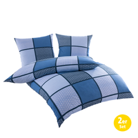 Mikrofaser-Jersey-Flanell-Bettwäsche - 2er Set, Karo Ornament Blau