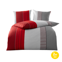 Mikrofaser-Jersey-Flanell-Bettwäsche - 2er Set, Gestreift Rot
