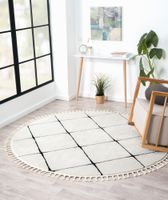 Teppich Moroccan Divine, 190 cm x 190 cm, Farbe weiß, rund, Florhöhe 19mm
