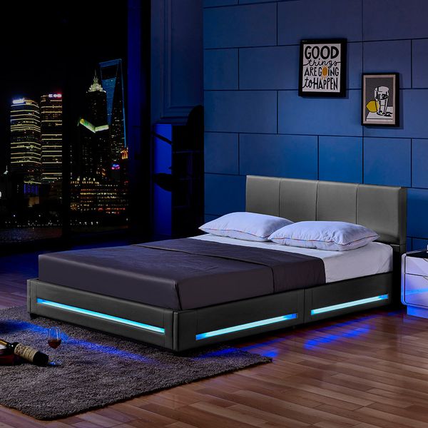 LED Bett ASTEROID Dunkelgrau - 140 x 200 cm