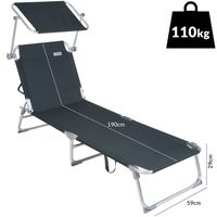 Casaria Sonnenliege Ibiza Grau 190x59x29cm Alu Sonnendach