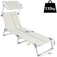 Casaria Sonnenliege Ibiza Creme 190x59x29cm Alu Sonnendach