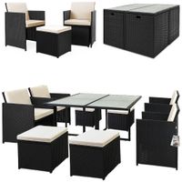 Polyrattan Garten-Sitzgruppe 9-tlg. Schwarz/Creme