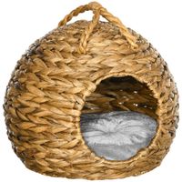 Katzenhöhle aus Rattan Katzenhütte mit Tragegriff Transportbox Katzenkorb