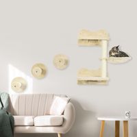 Katzen Kletterwand, 4-teilig, Kletterwand Set, Katzenkletterwand, Beige