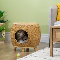 Katzenhöhle aus Rattan 2-in-1 Design Katzenkorb mit Kissen Katzenhütte