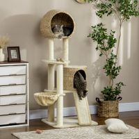Kratzbaum, Kletterbaum mit Katzenhaus, Katzenbaum mit Rampe, Spielbaum