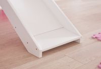 Halbhohes Spielbett ALEX mit Rutsche/Turm Buche massiv weiß lackiert mit Stoffset Beige/Grün