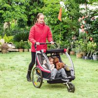 2 in 1 Kinderfahrradanhänger, Kinderanhänger mit Federung, Rot+Schwarz