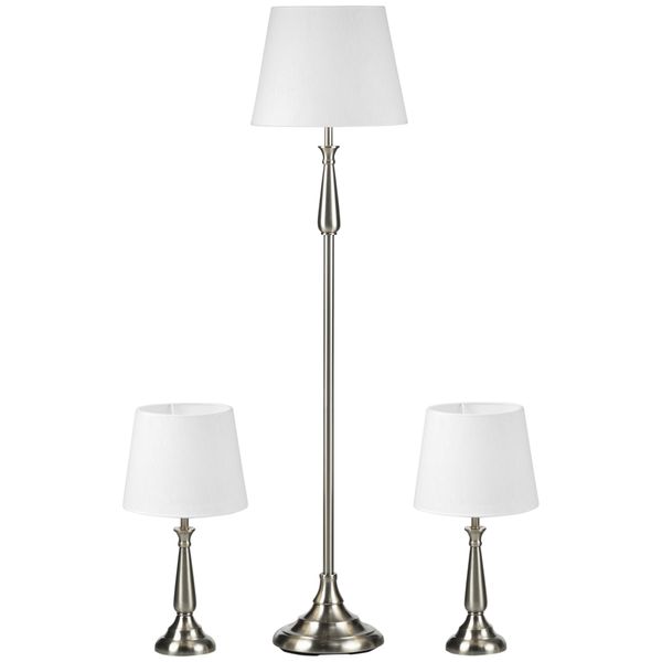 Lampenset inkl. 2 Tischleuchte, 1 Stehlampe im Vintage-Design Creme