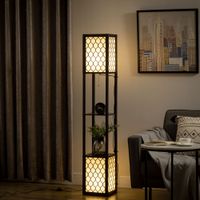 Stehleuchte mit Doppellicht, Regal 40 W Standlampe für Wohnzimmer Schwarz