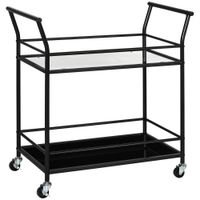 Küchenwagen, Rollwagen, Servierwagen mit 2 Ablagen, Trolley, Beistellwagen auf Rollen, Aufbewahrungswagen für Küche, Metall, Schwarz, 75 x 40 x 80 cm