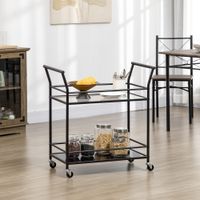 Küchenwagen mit 2 Ablagen, Trolley, Beistellwagen auf Rollen, Metall, Schwarz, 75 x 40 x 80 cm