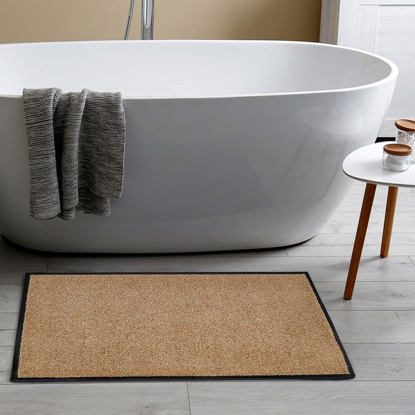 Fußmatte waschbar Gummiumrandung rutschfest Beige 90 x 60 x 0,7 cm