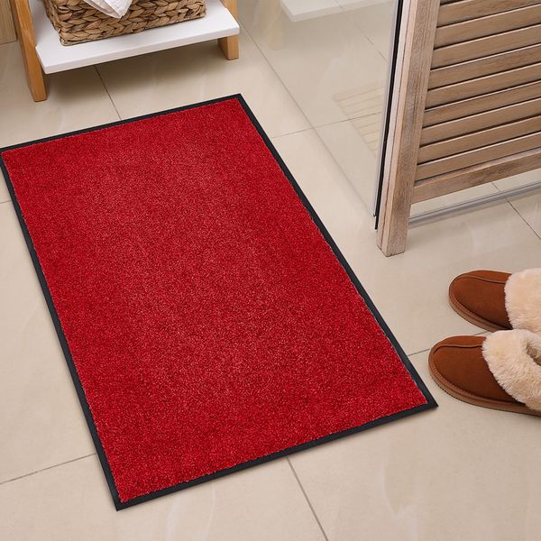 Fußmatte waschbar Gummiumrandung rutschfest Rot 90 x 60 x 0,7 cm