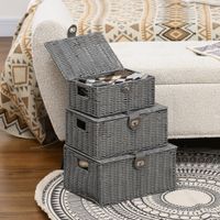 Rattan Aufbewahrungsboxen 3er-Set 18L, 12L, 7L Aufbewahrungskorb