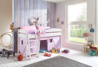 Halbhohes Bett MICHELLE 90x200 cm Buche massiv weiß lackiert, mit Textilset purple/rosa/herz