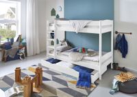 Etagenbett MICHELLE 90x200 cm mit Bettschublade, Buche weiß lackiert, inkl. Rolllattenrost