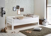 Funktionsbett Emilia - ca. 90 / 180 x 200 cm, Buche massiv, Weiß lackiert