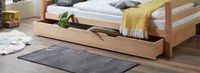 Einzelbett Nora, 90x200 cm, mit Bettkasten 90x190 cm, Buche massiv natur lackiert