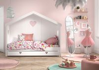Hausbett Amori mit Rückwand, 90x200 cm, inkl. Rolllattenrost und Bettschublade, Kiefer und MDF