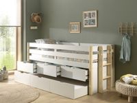 Halbhohes Margrit Bett mit Rolllattenrost, inkl. Bettschublade auf Rollen, 